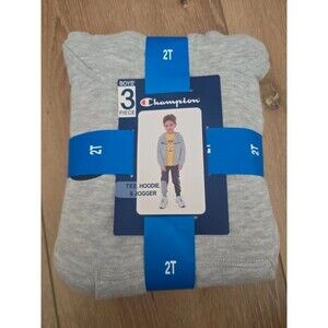 Champion 3 Piece Toddler Boys Grey Navy Tee, Hoodie & Jogger Basketball Size 2t